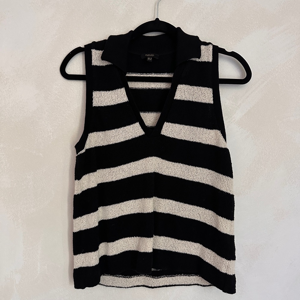 Knitted collared stripe tank